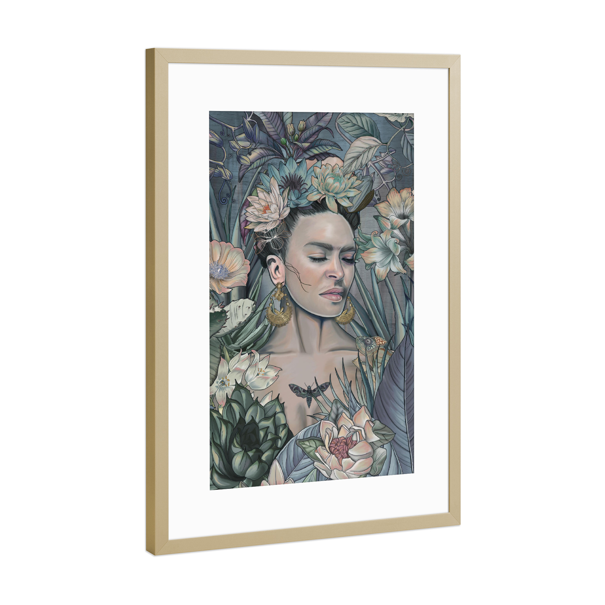 Poster mit Rahmen Gold "Frida umgeben von Natur" artboxONE - Natur,Menschen