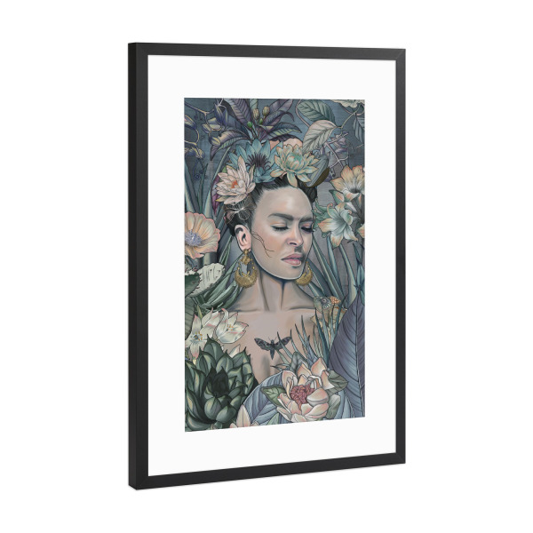 Poster mit Rahmen Schwarz (Metallic) "Frida umgeben von Natur" artboxONE - Natur,Menschen