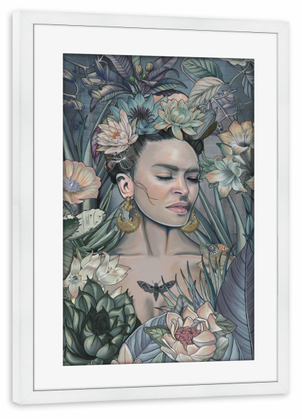 Poster mit Rahmen weiß "Frida umgeben von Natur" artboxONE - Natur,Menschen