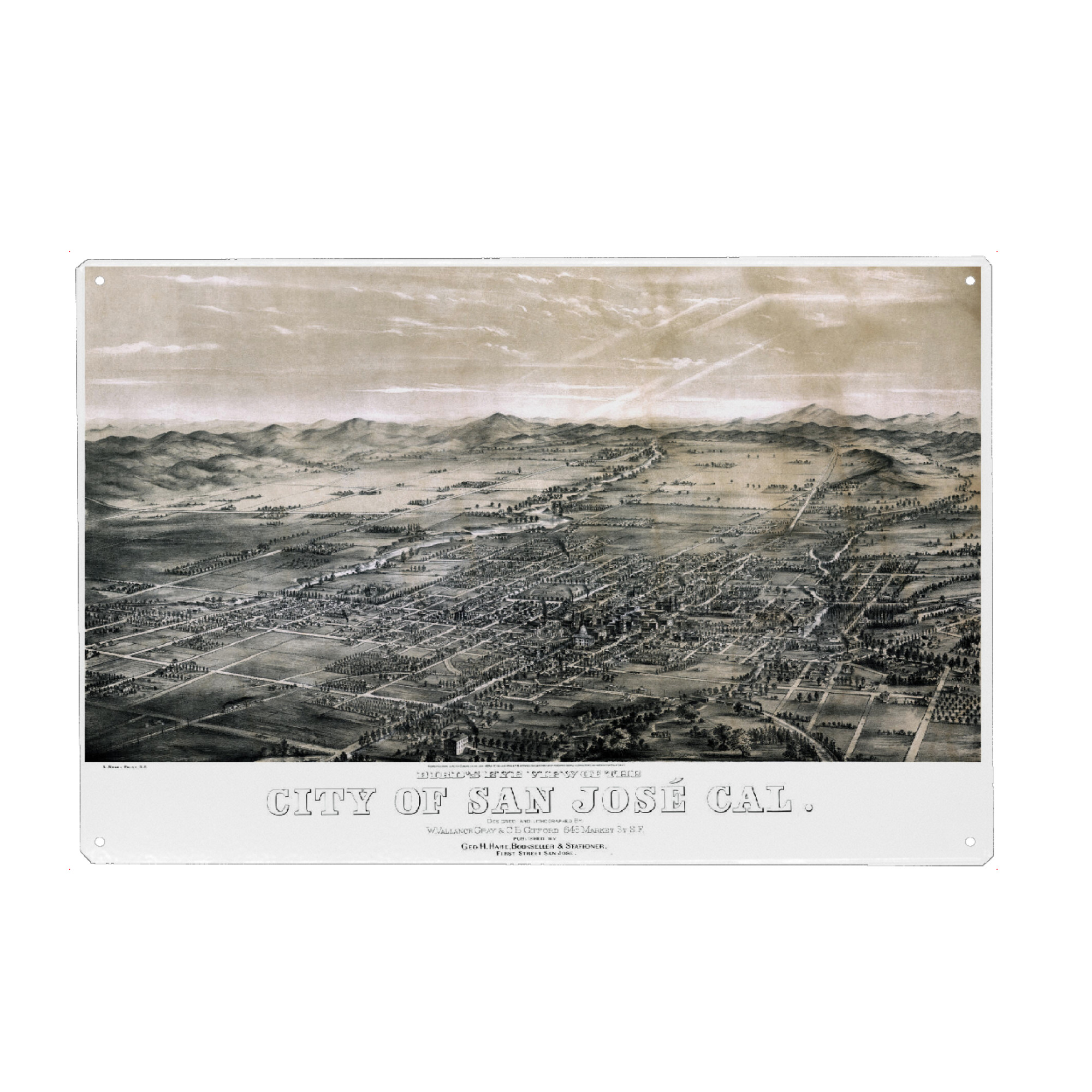Holzbild "Alte Karte von San Jose" artboxONE - Kartografie - Karte,Plan,Antik,Retro,Alt,Karten,Karte der welt,Illustration,Kalifornien