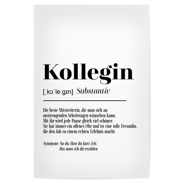 Poster "Kollegin - Definition sw" artboxONE - Typografie,Schwarzweiß,Lustig