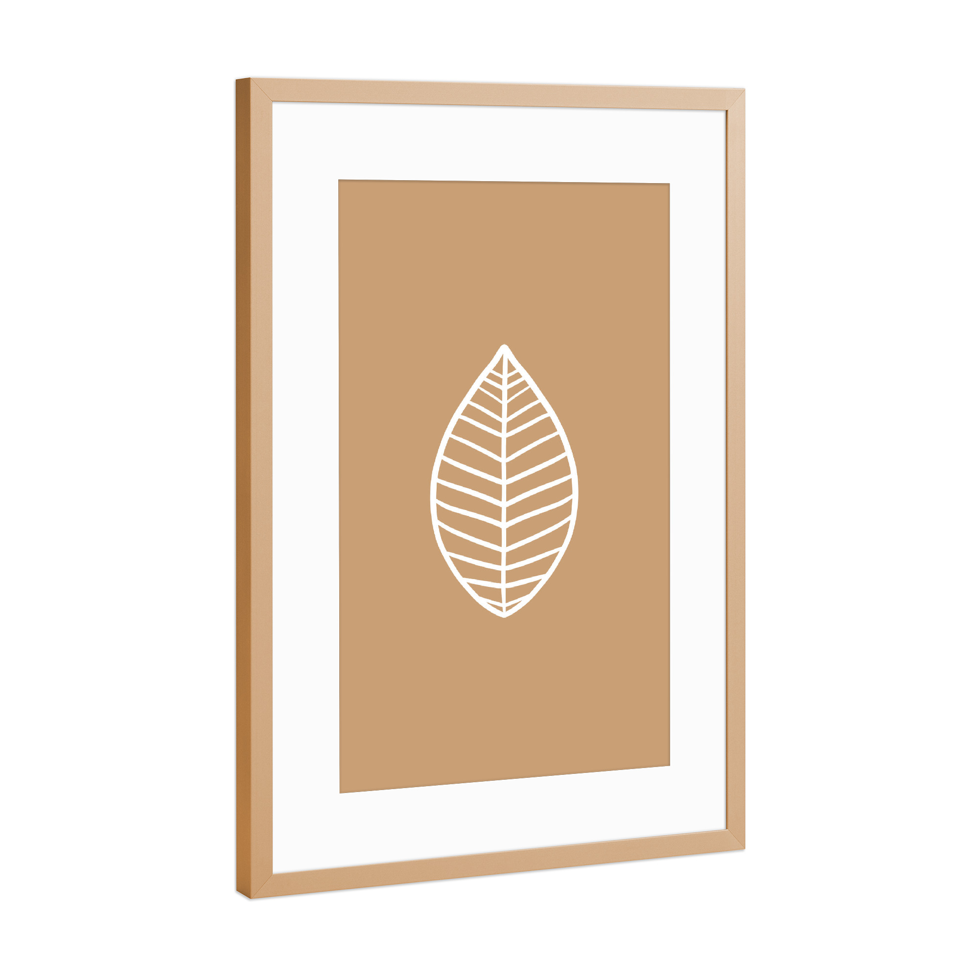 Poster mit Rahmen Kupfer "Blatt auf Pastell Beige" artboxONE - Natur,Floral,Abstrakt,Geometrie