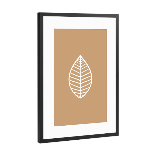 Poster mit Rahmen Schwarz (Metallic) "Blatt auf Pastell Beige" artboxONE - Natur,Floral,Abstrakt,Geometrie