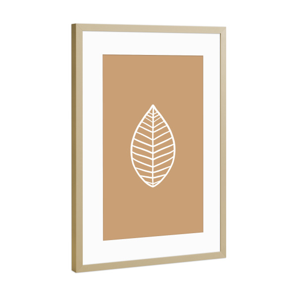 Poster mit Rahmen Gold "Blatt auf Pastell Beige" artboxONE - Natur,Floral,Abstrakt,Geometrie