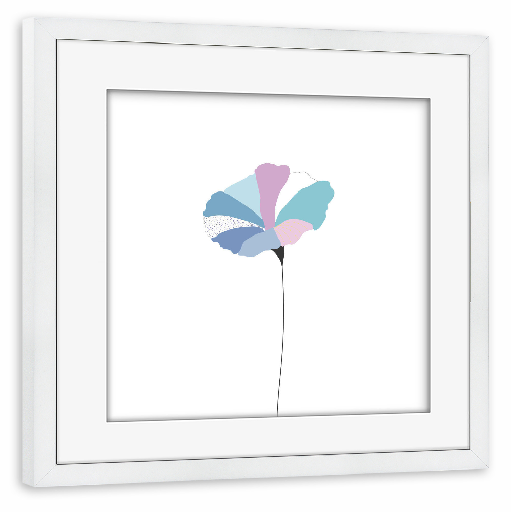 Poster mit Rahmen weiß "Mohnblume bunt/blau" artboxONE - Floral,Abstrakt