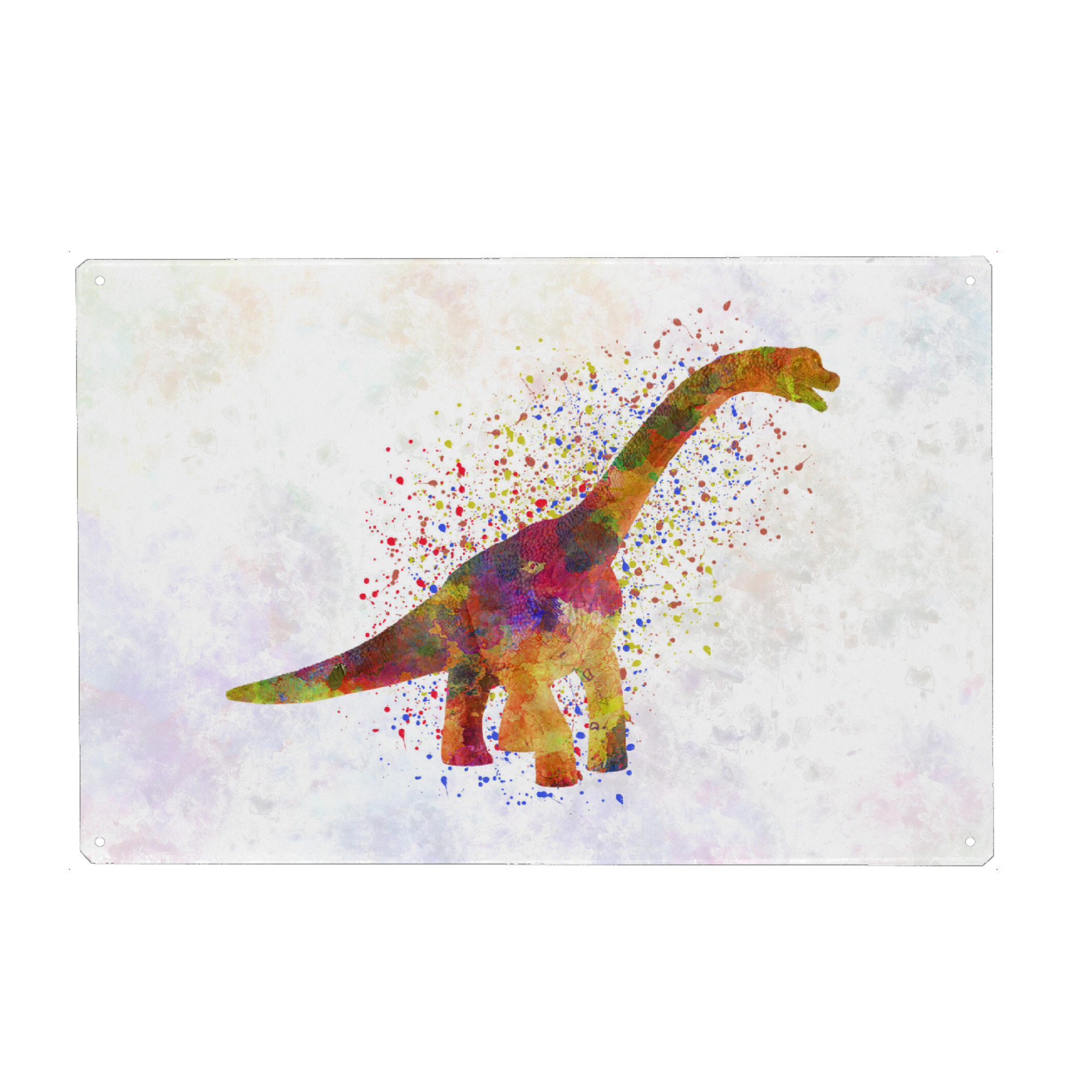 Holzbild "Brachiosaurus im Aquarell" artboxONE - Tiere,Abstrakt - Dinosaurier,Prähistorisch,Aquarell,Bunt,Haustier,Wild,Kindisch,Tier,Antike,Dino
