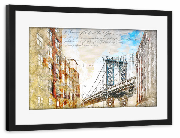 Poster mit Rahmen schwarz "Manhattan Bridge, New York City" artboxONE - Städte / New York,Architektur,Reise / Länder