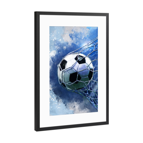 Poster mit Rahmen Schwarz (Metallic) "Ziel Aquarellkunst" artboxONE - Sport,Sport / Fußball