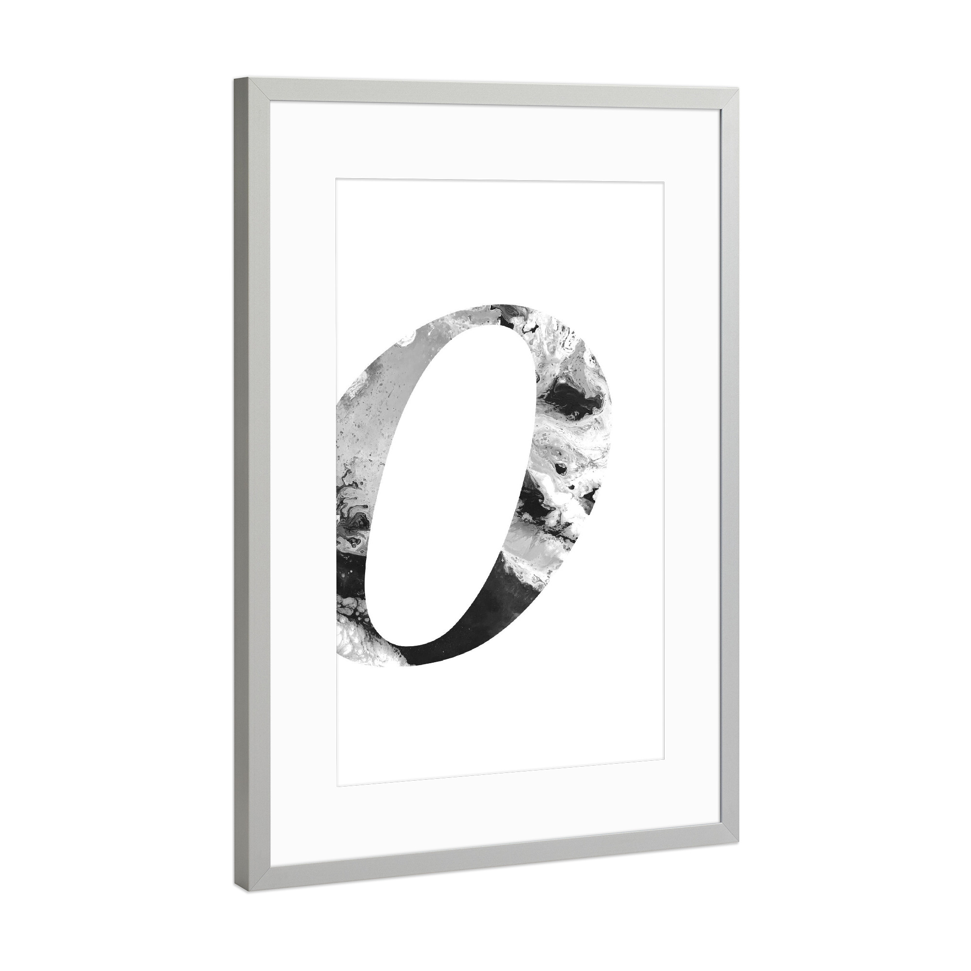 Poster mit Rahmen Silber "Buchstabe Alphabet O" artboxONE - Typografie,Schwarzweiß,Buchstaben,Buchstaben / O
