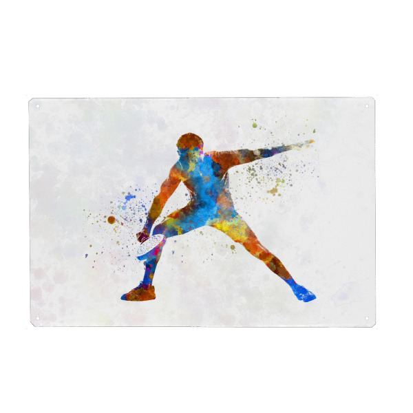 Holzbild "Aquarell-Paddelspieler-d" artboxONE - Abstrakt,Sport - Paddel,Tennispaddel,Schläger,Ball,Sport,Sport,Aquarell,Farbe,Sportler,Sprung,Netzwerk