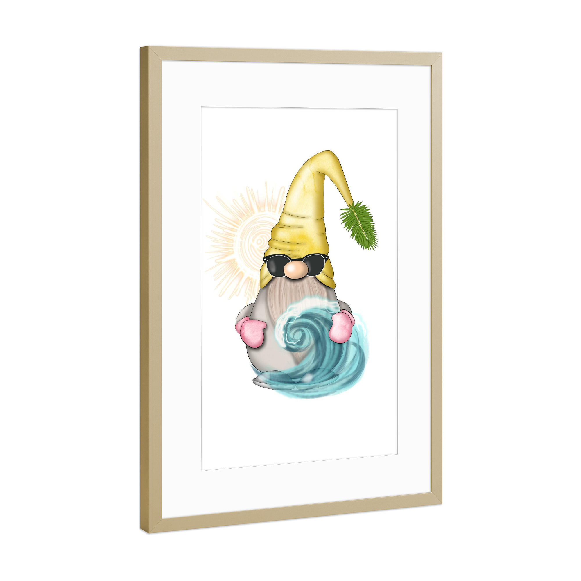 Poster mit Rahmen Gold "Sommerzwerg mit Sonnenbrille" artboxONE - Festivals,Lustig