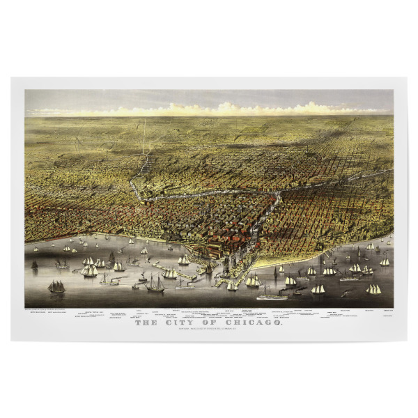 Poster "Antike Karte von Chicago" artboxONE - Kartografie - Karte,Plan,Jahrgang,Antik,Retro,Alt,Karten,Karte der welt,Illustration,Illinois