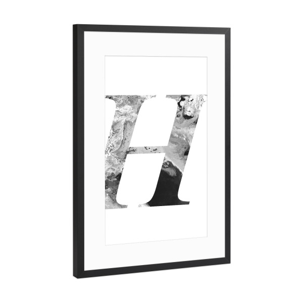 Poster mit Rahmen Schwarz (Metallic) "Buchstabe Alphabet H" artboxONE - Typografie,Schwarzweiß,Buchstaben,Buchstaben / H