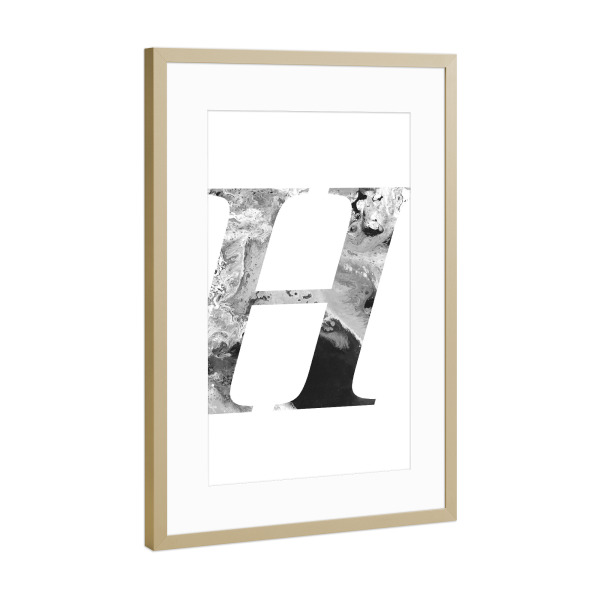 Poster mit Rahmen Gold "Buchstabe Alphabet H" artboxONE - Typografie,Schwarzweiß,Buchstaben,Buchstaben / H