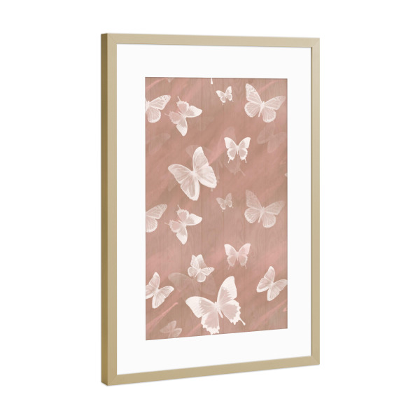 Poster mit Rahmen Gold "Weißes Schmetterlingsmuster" artboxONE - Für Kinder,Fashion,Festivals,Lustig
