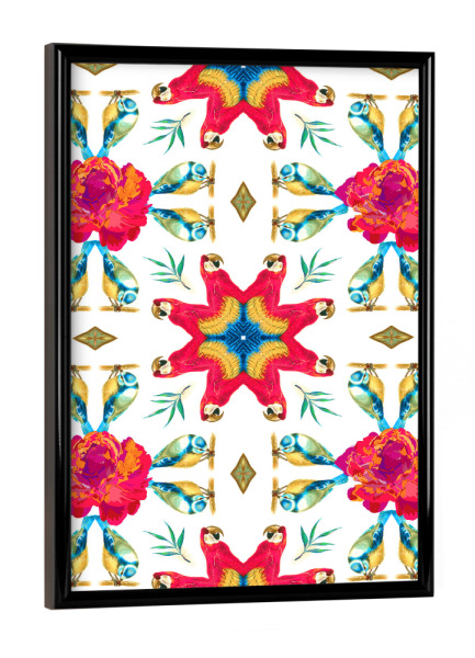 Poster mit schwarzem Rahmen "Tropical Scarlet Macaw Mandala" artboxONE - Abstrakt