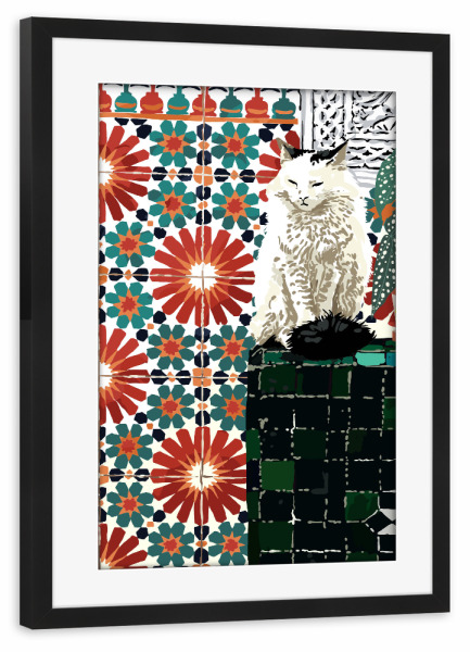 Poster mit Rahmen schwarz "Böhmische Katze" artboxONE - Tiere,Abstrakt