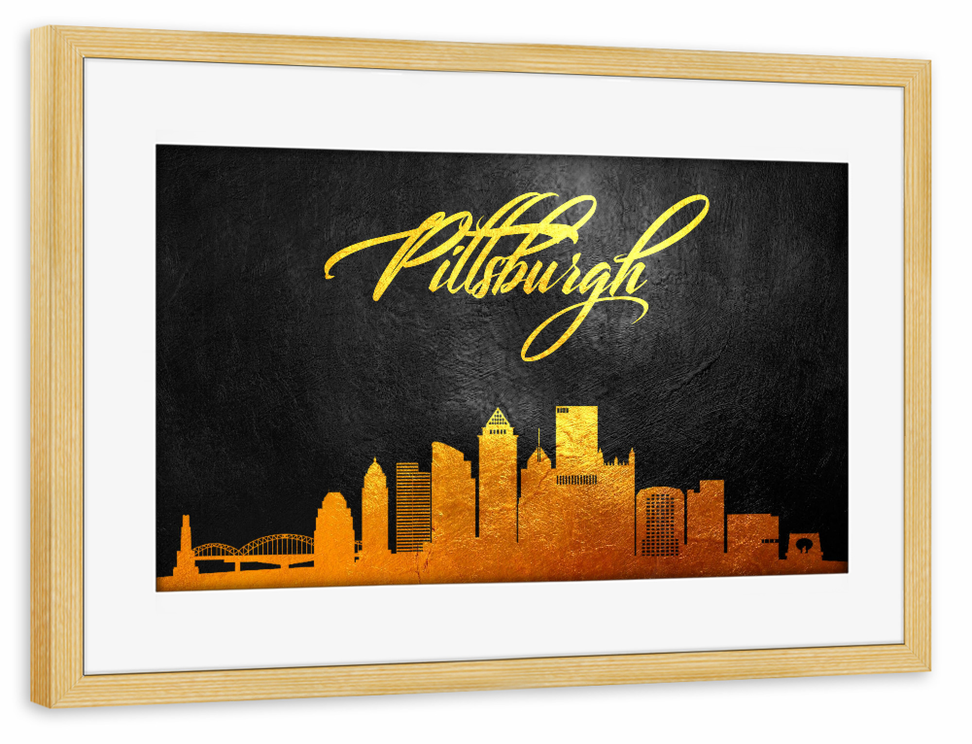Poster mit Rahmen kiefer "Pittsburgh Pennsylvania Gold" artboxONE - Städte - Pittsburgh,Pennsylvania,Gold,Skyline,Stadt