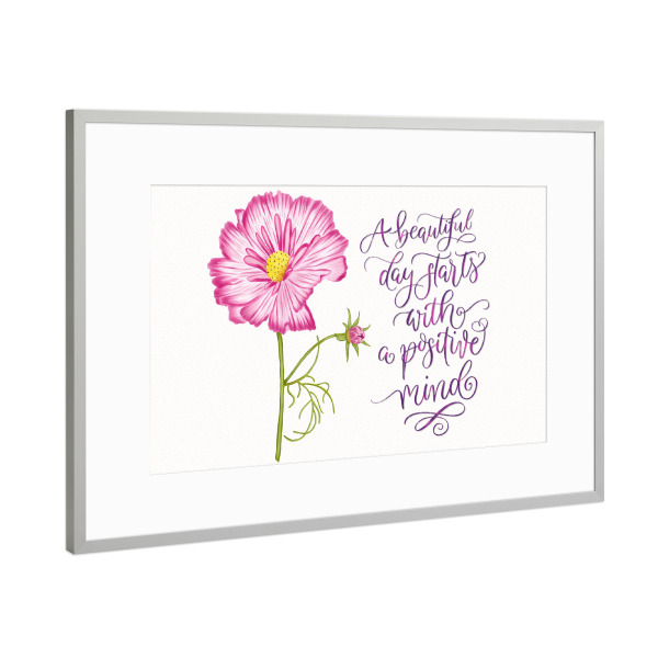 Poster mit Rahmen Silber "Frühlingsblume mit Sinnspruch" artboxONE - Typografie,Floral