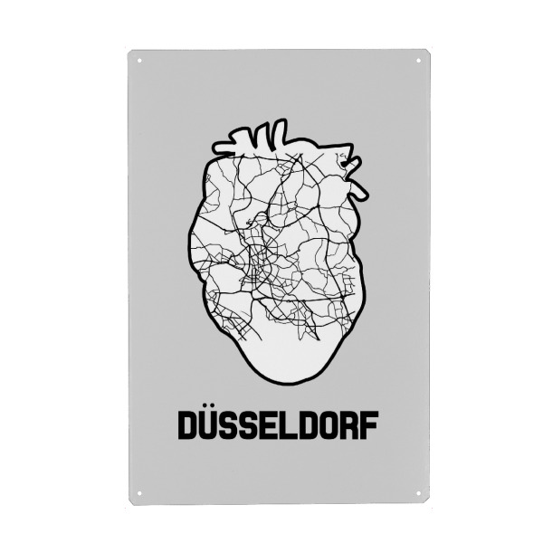 Holzbild "Düsseldorf Herzkarte - weiß" artboxONE - Reise,Städte / Düsseldorf,Kartografie