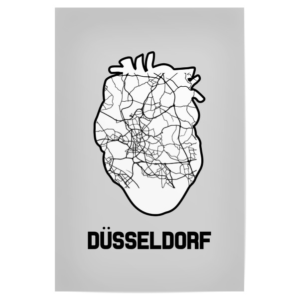Poster "Düsseldorf Herzkarte - weiß" artboxONE - Reise,Städte / Düsseldorf,Kartografie