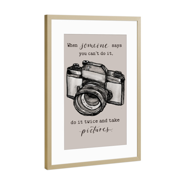 Poster mit Rahmen Gold "Fotos machen" artboxONE - Typografie,Schwarzweiß