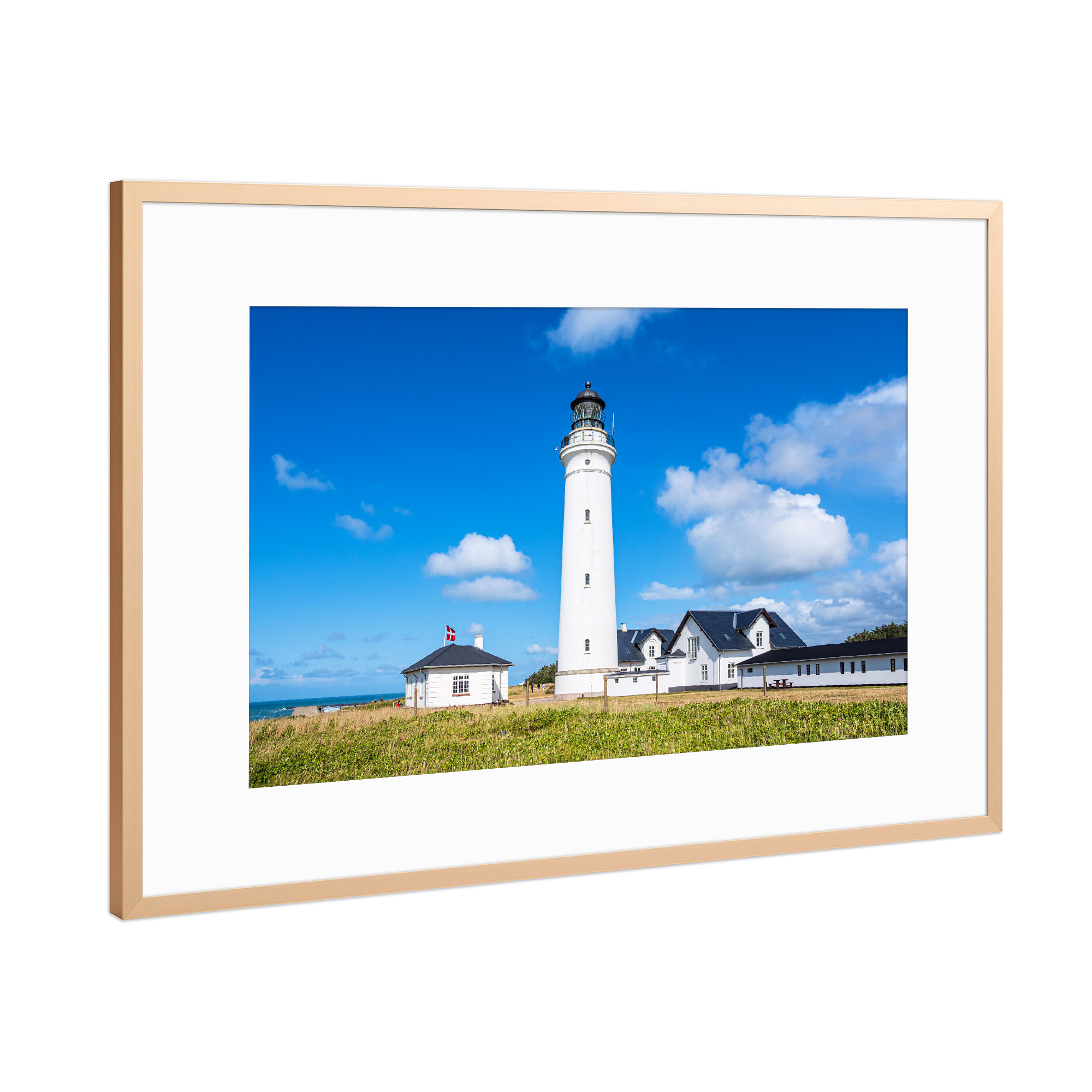 Poster mit Rahmen Kupfer "Gras, Leuchtturm ind Himmel" artboxONE - Natur,Reise,Architektur,Reise / Strand und Meer,Reise / Länder
