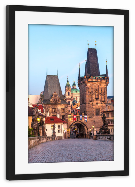 Poster mit Rahmen schwarz "Karlsbrücke - Prag" artboxONE - Reise,Architektur,Städte / Prag
