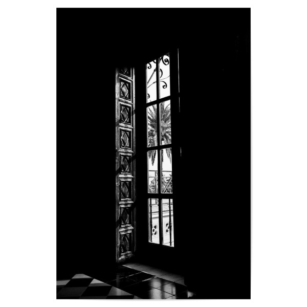 Poster 30x20 cm "Blick nach draußen" artboxONE - Reise,Schwarzweiß,Architektur - Fenster,Aussicht,Blick,Schwarz-weiß,Schwarz,Weiß,Reise