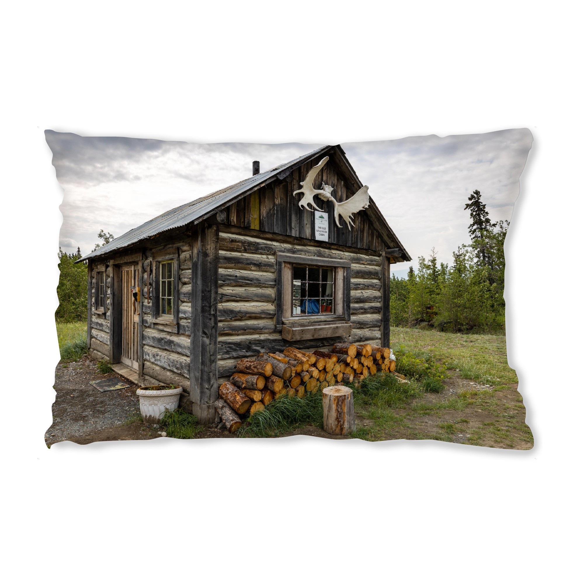 Design-Kissen "Goldsucher Blockhütte in Kanada" artboxONE - Architektur - Kanada,Alaska,Yukon,Blockhaus,Hütte,Goldsucher,Wildnis,Haus
