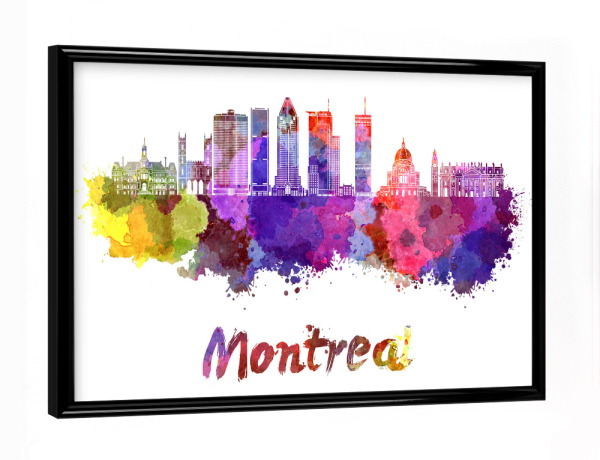 Poster mit schwarzem Rahmen "Skyline von MONTREAL in Aquarell-r" artboxONE - Städte,Abstrakt,Architektur