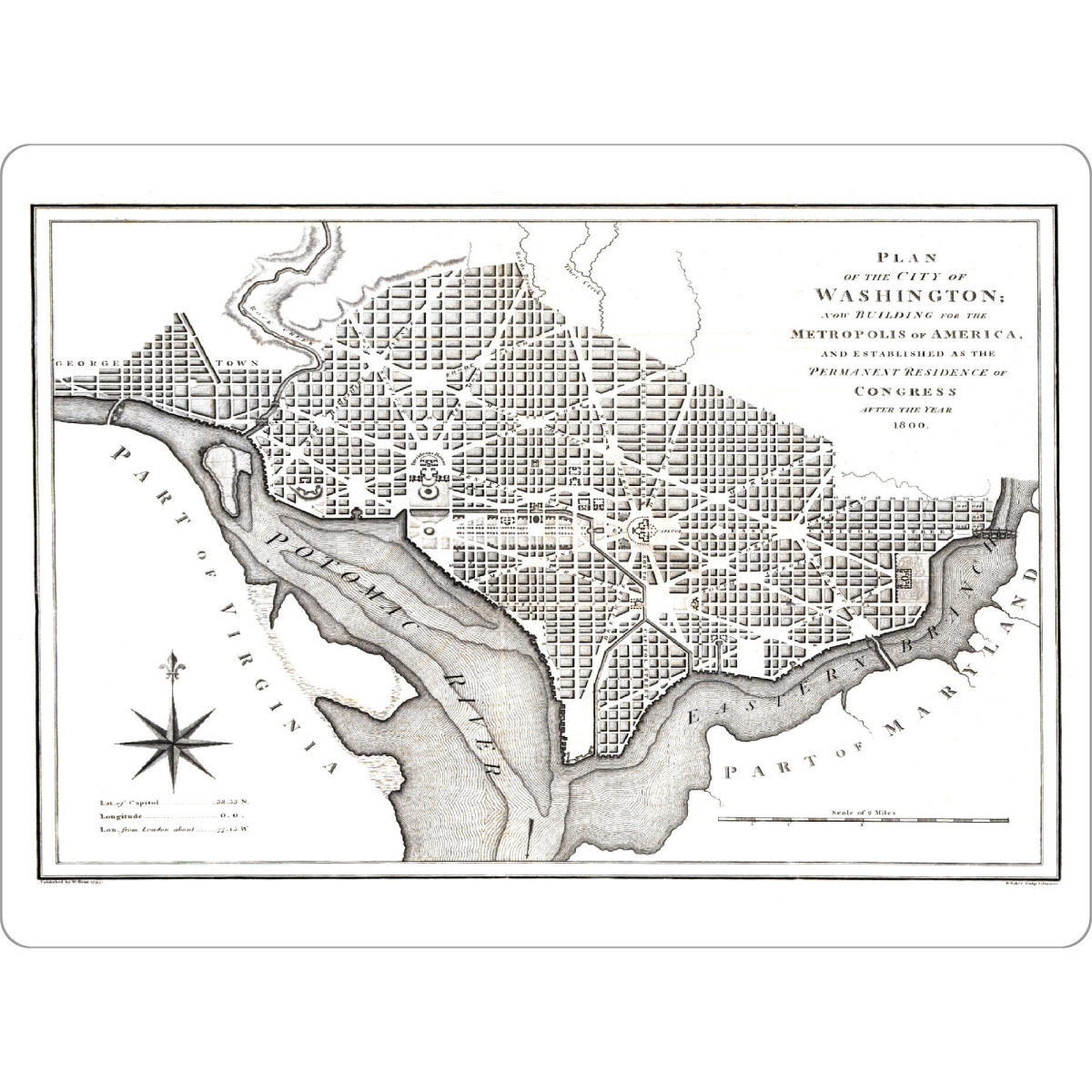 Tischset "Old map washington" artboxONE - Städte,Kartografie - Karte,Flach,Jahrgang,Antik,Retro,Alt,Karten,Karte der welt,Illustration,Washington