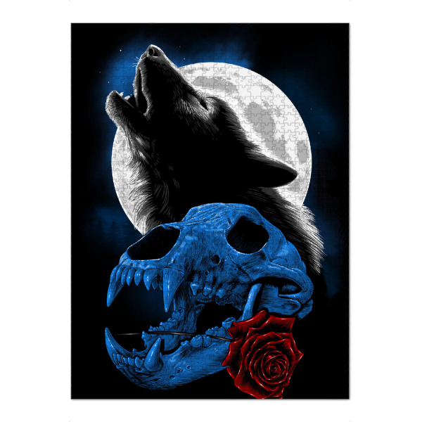 Puzzle Ravensburger "Wolf heult unter dem Mond" artboxONE - Tiere - Wolf,Skelett,Schädel,Hund,Haustier,Mond,Vollmond,Blume,Tier,Natur,Wald,Tierwelt