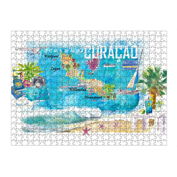 artboxONE Puzzle "Curacao Illustrierte Reise Karte" artboxONE - Reise,Reise / Strand und Meer,Kartografie