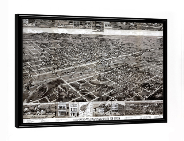 Poster mit schwarzem Rahmen "Antique map of Birmingham" artboxONE - Kartografie