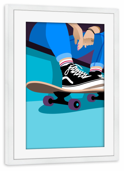Poster mit Rahmen weiß "Skater Girl mit Vans" artboxONE - Menschen