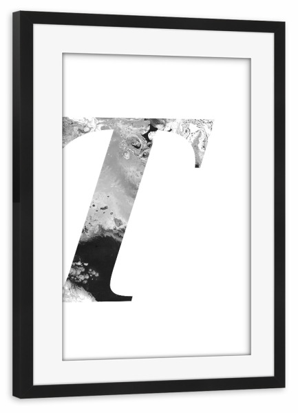 Poster mit Rahmen schwarz "Buchstabe Alphabet T" artboxONE - Typografie,Schwarzweiß,Buchstaben,Buchstaben / T