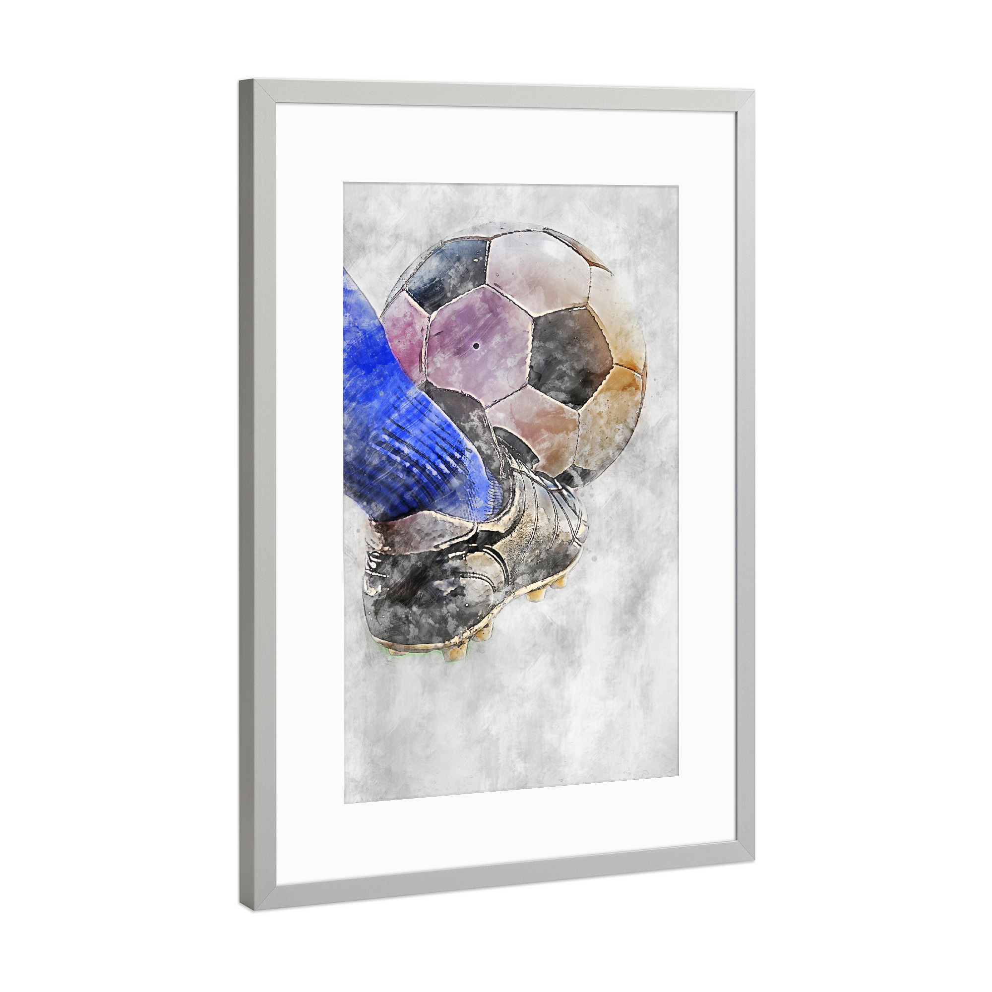 Poster mit Rahmen Silber "Football 2 (matart)" artboxONE - Sport / Fußball - Fußball,Fußballer,Fußball,Spieler,Ball,Team,Sport