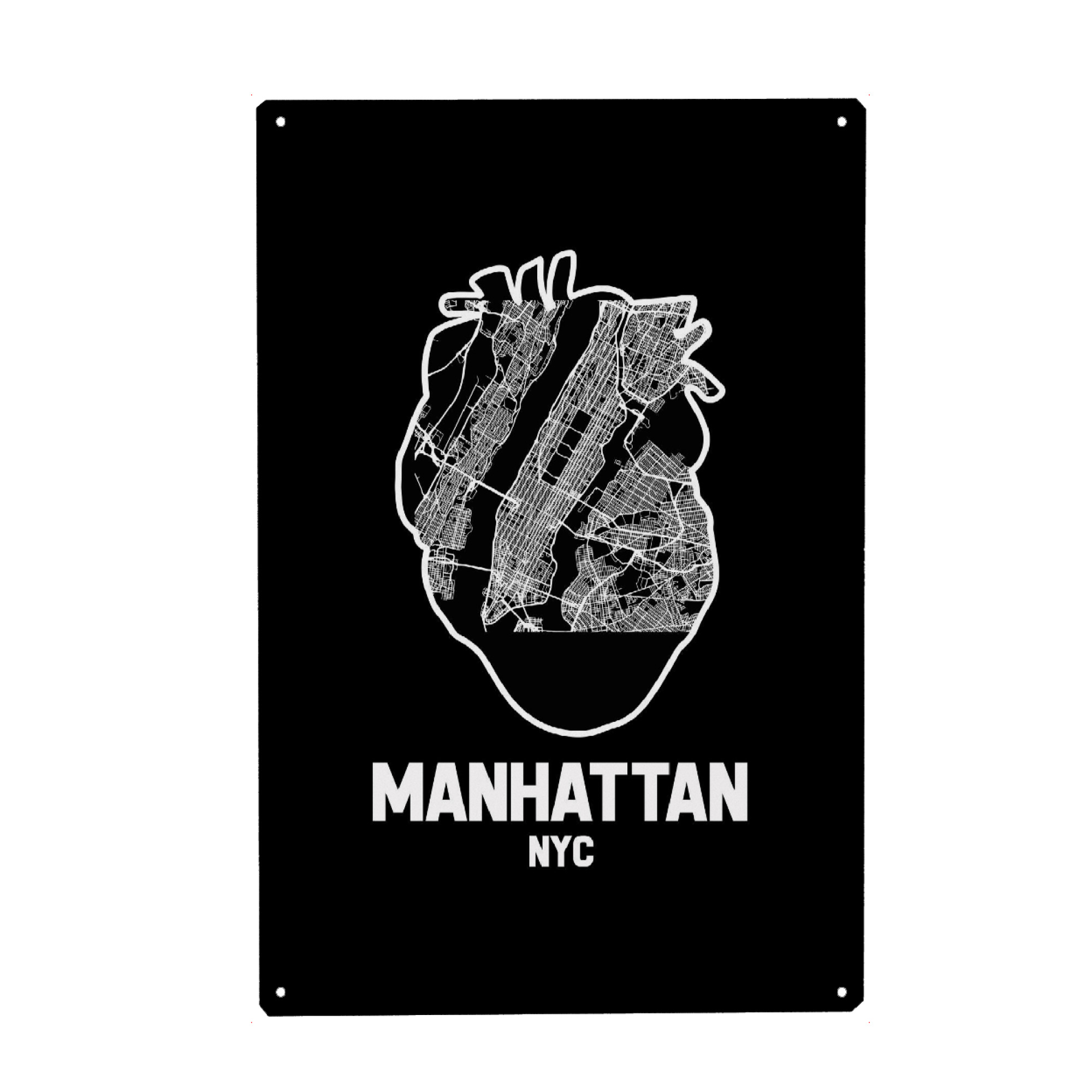 Metall Poster "Manhattan New York Herzkarte" artboxONE - Städte / New York,Reise,Kartografie