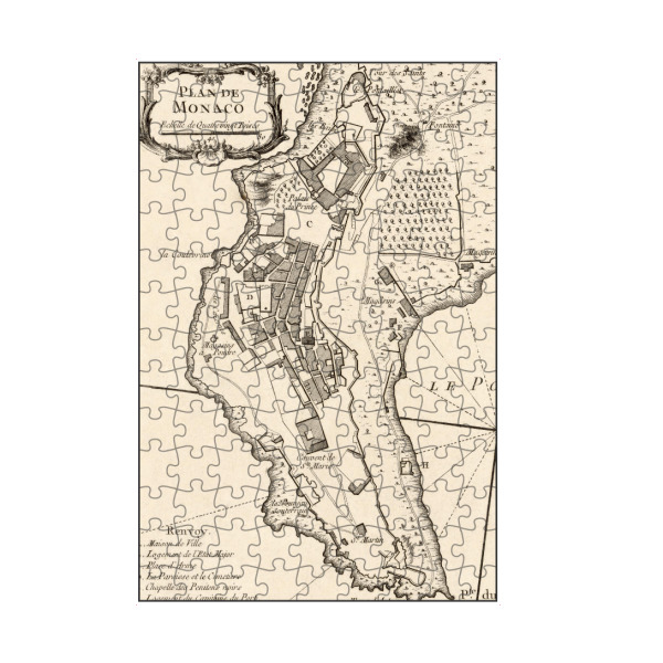 artboxONE Puzzle "Monaco-Karte" artboxONE - Kartografie - Karte,Retro,Jahrgang,Bildlich,Alt,Farbe,Weltkarte,Reise,Flach,Straße - Bild karte