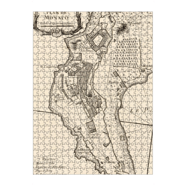 Puzzle Ravensburger "Monaco-Karte" artboxONE - Kartografie - Karte,Retro,Jahrgang,Bildlich,Alt,Farbe,Weltkarte,Reise,Flach,Straße - Bild karte