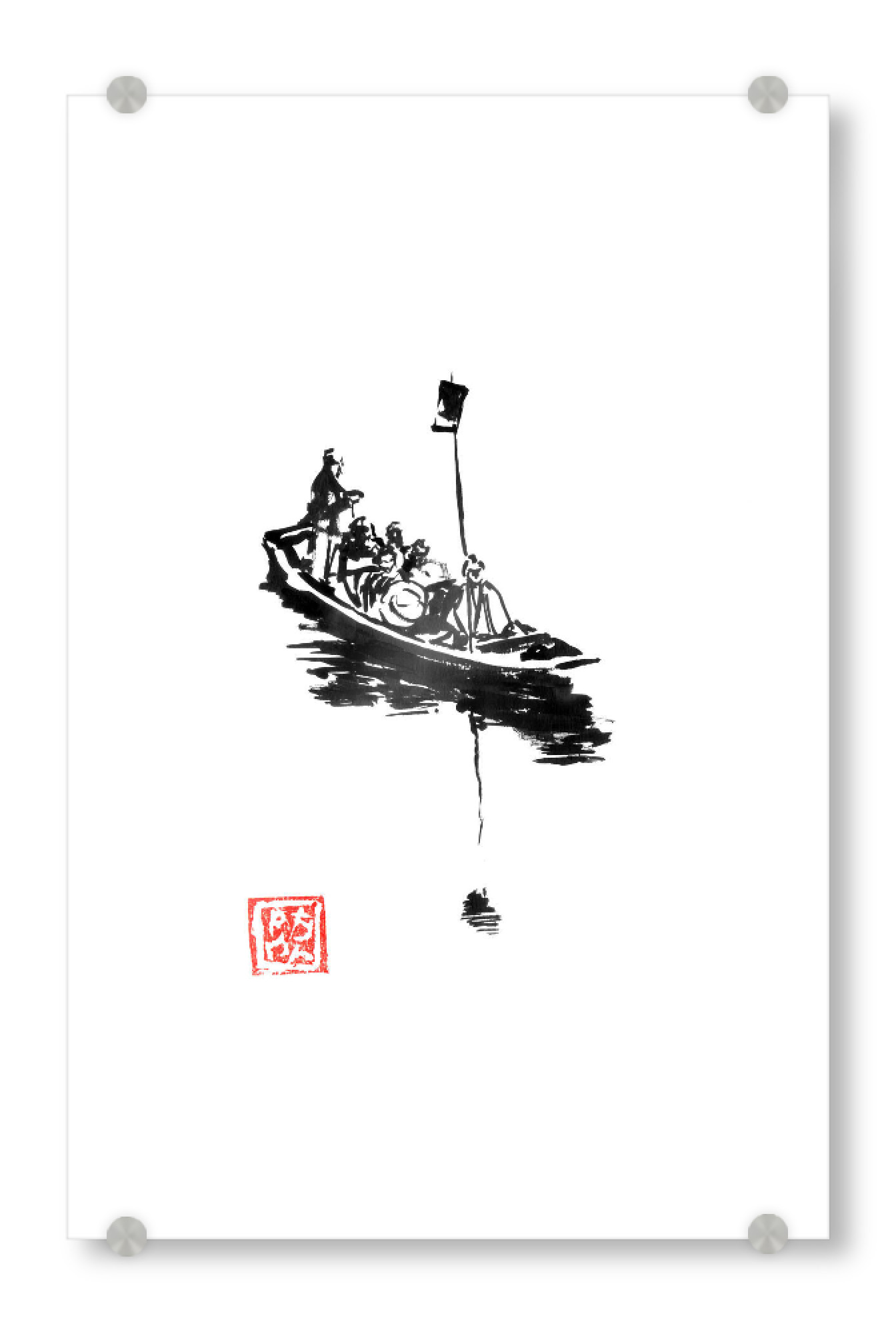 Acrylglasbild "Japanisches kleines Boot" artboxONE - Natur,Schwarzweiß - Sumie,Japan,Boot,Schwarzweiß