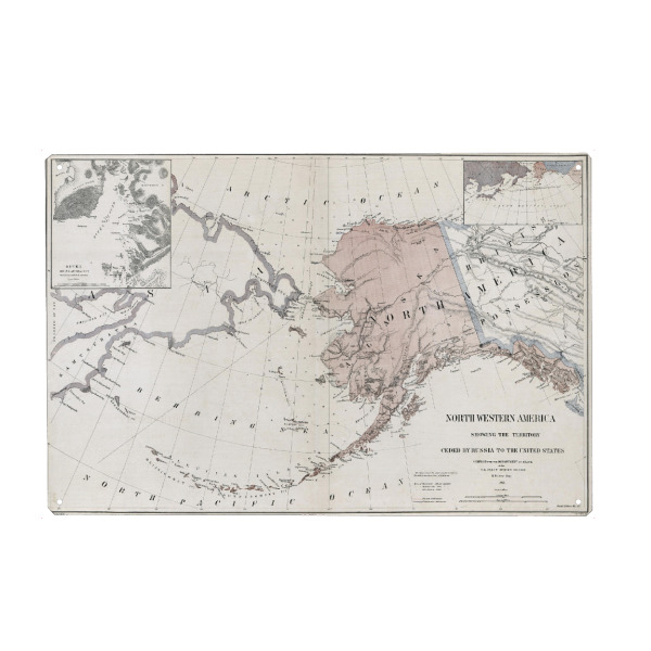 Holzbild "Alaska-Bildkarte" artboxONE - Städte,Architektur,Kartografie - Karte,Flach,Antik,Retro,Alt,Karten,Karte der welt,Illustration