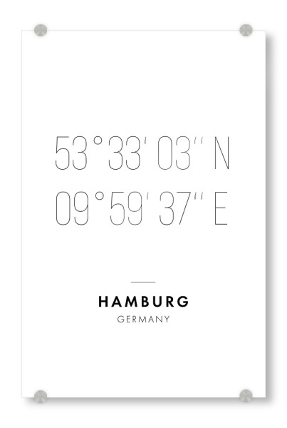 Acrylglasbild "Koordinaten Hamburg" artboxONE - Städte,Städte / Hamburg,Reise,Schwarzweiß,Kartografie