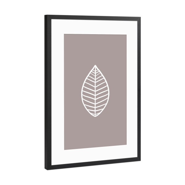 Poster mit Rahmen Schwarz (Metallic) "Blatt auf Pastell Taupe" artboxONE - Natur,Floral,Abstrakt,Geometrie