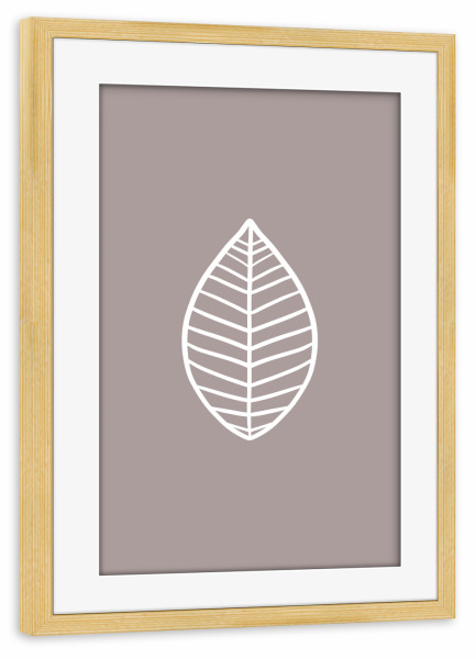 Poster mit Rahmen kiefer "Blatt auf Pastell Taupe" artboxONE - Natur,Floral,Abstrakt,Geometrie