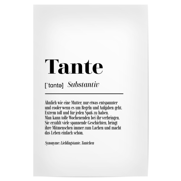 Poster 30x20 cm "Tante Definition" artboxONE - Typografie,Schwarzweiß,Für Mama