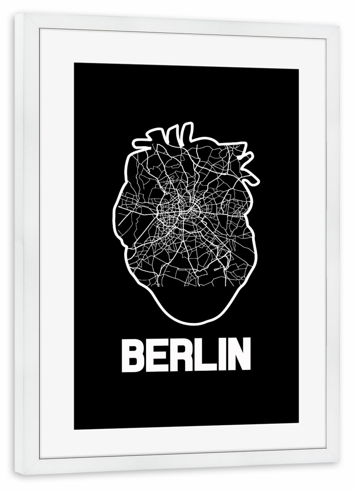 Poster mit Rahmen weiß "Berliner Herzkarte" artboxONE - Städte / Berlin,Reise,Kartografie