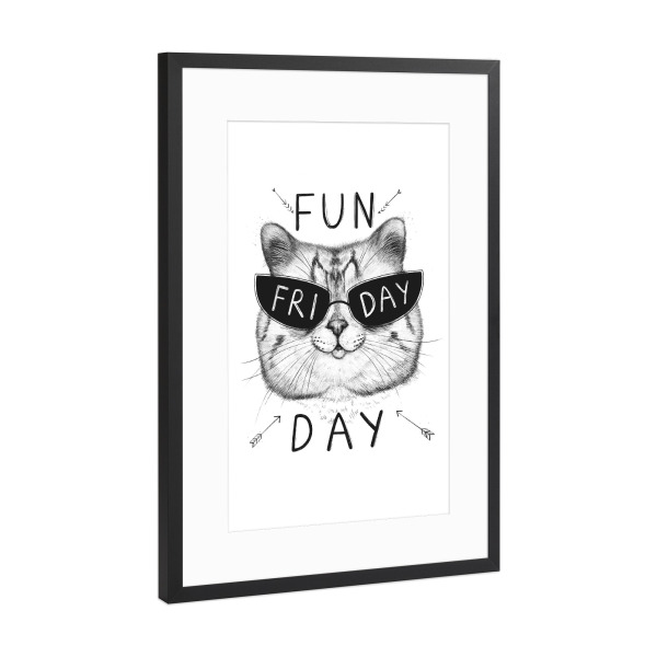 Poster mit Rahmen Schwarz (Metallic) "Freitag Katze" artboxONE - Tiere,Comic,Für Mama,Für Papa,Lustig