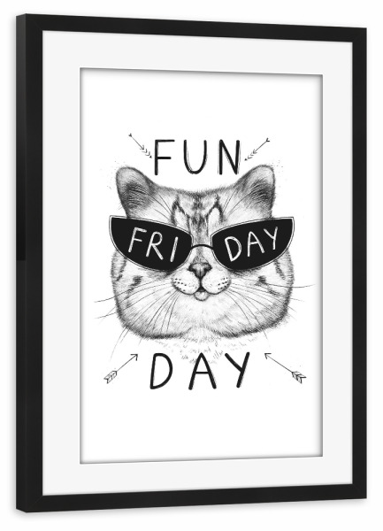 Poster mit Rahmen schwarz "Freitag Katze" artboxONE - Tiere,Comic,Für Mama,Für Papa,Lustig